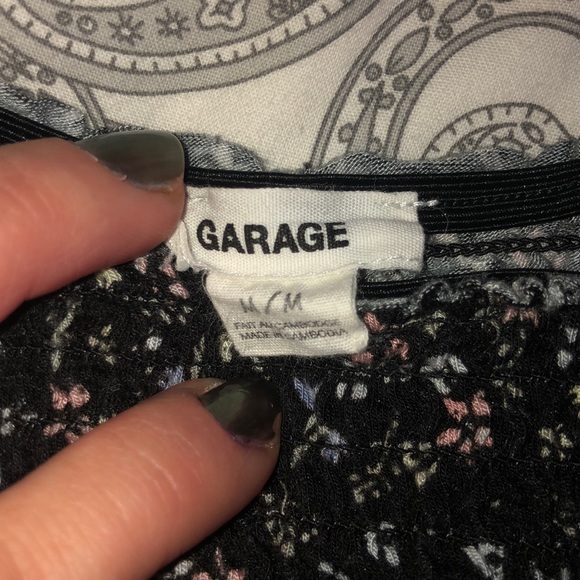 Garage - black floral smocked top (M) - Picture 2 of 3